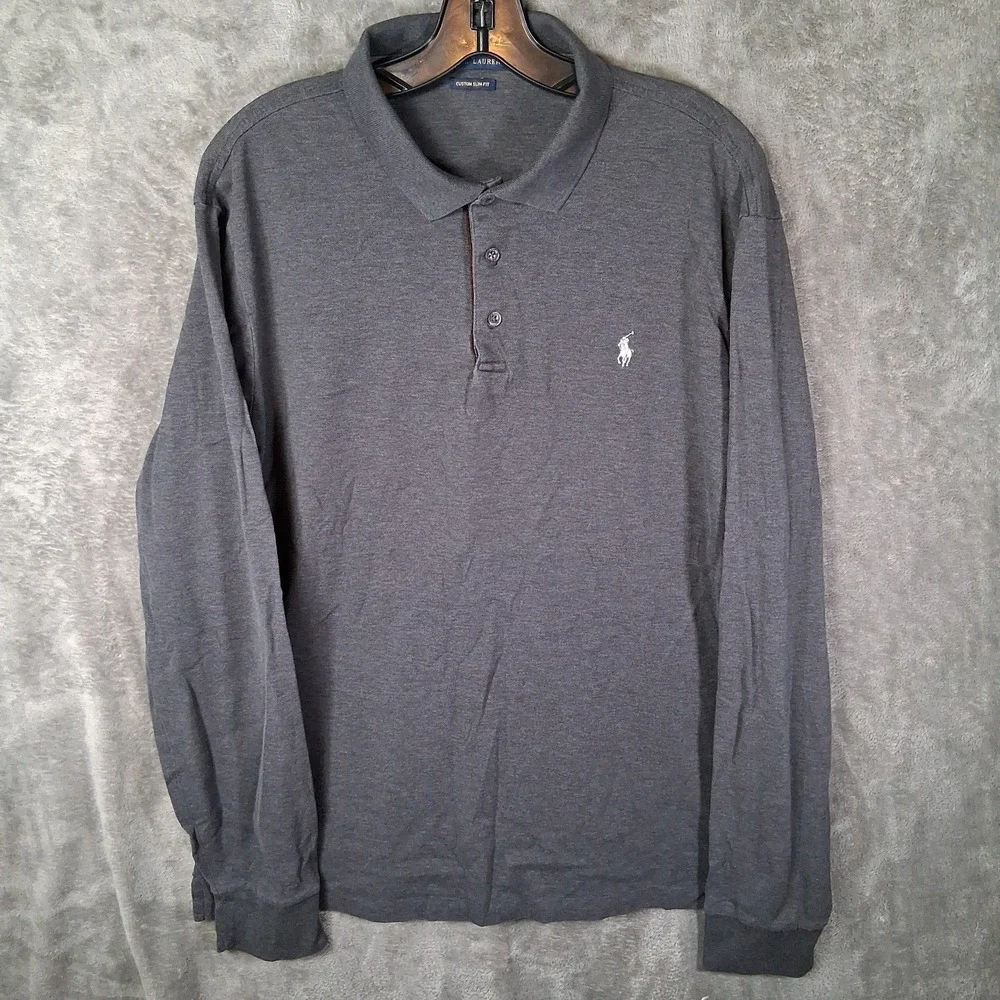Polo Ralph Lauren Long Sleeve Polo Shirt Men Size XL Charcoal Gray Casual Preppy
